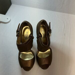 Michael Kors Gold and Brown Peep-Toe Heels